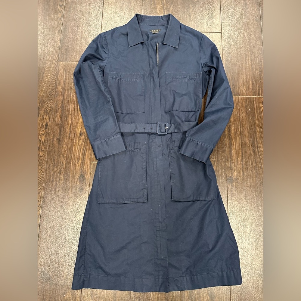 Theory Navy Blue Belted Utility Shirt Dress - Size 4 - Long Sleeve 100% Cotton